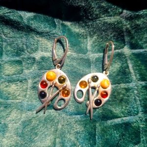Silver Paint Pallet Earrings